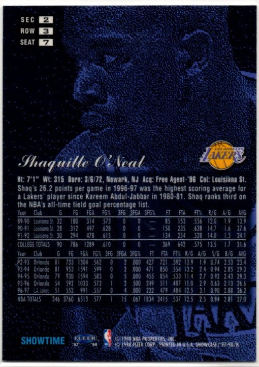 Shaquille O'Neal 1997-98 Fleer Flair Showcase Card #7
