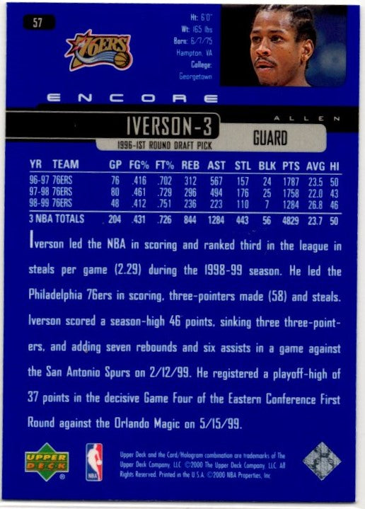 Allen Iverson 1999-00 Upper Deck Encore Card #57