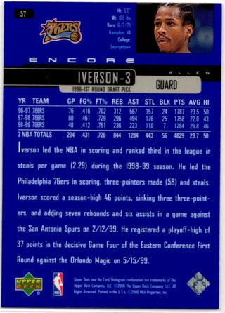 Allen Iverson 1999-00 Upper Deck Encore Card #57