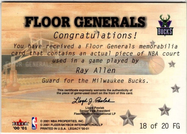 Ray Allen 2000-01 Fleer Legacy Floor Generals Game Used Floor Relic Card # 18 of 20