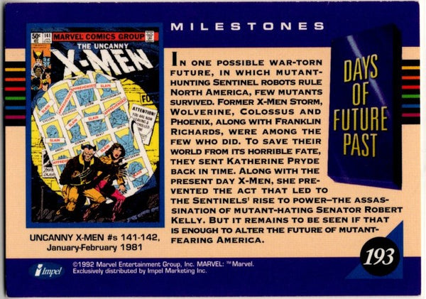 Days of Future Past 1992 Impel Marvel Milestones Card #193