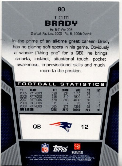 Tom Brady 2010 Topps Unrivaled Card #80