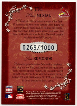 Stan Musial & Jim Edmonds 2003 Donruss Diamond Kings Team Timeline Card #TT-3 269/100