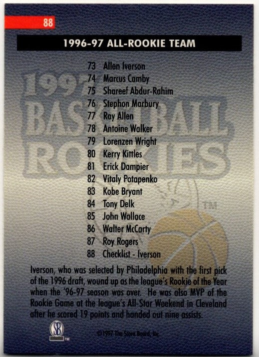 Allen Iverson 1997 Score Board Rookies Checklist 3 Card #88