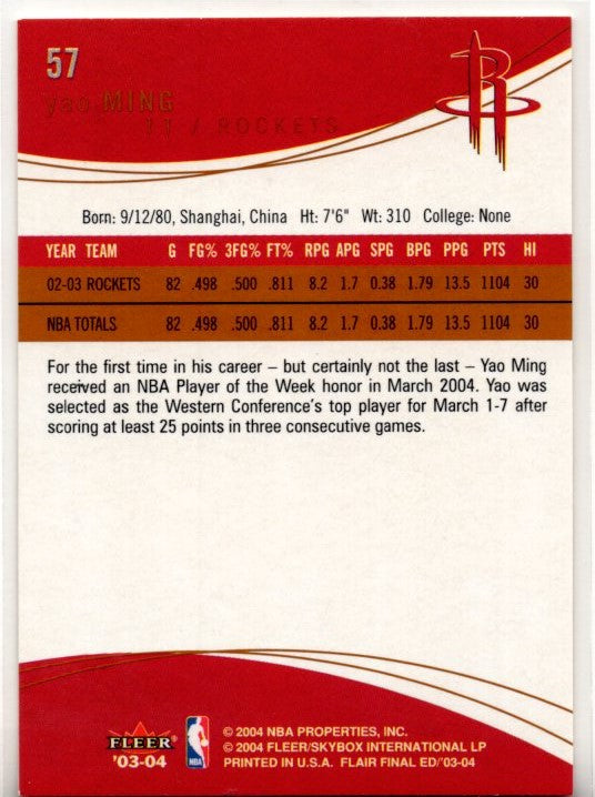 Yao Ming 2003-04 Fleer Flai Final Edition Card #57