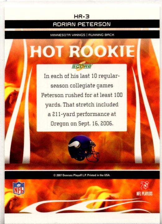Adrian Peterson 2007 Score Hot Rookie Card #HR-3