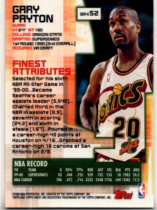 Gary Payton 2000-01 Topps Finest Card #52