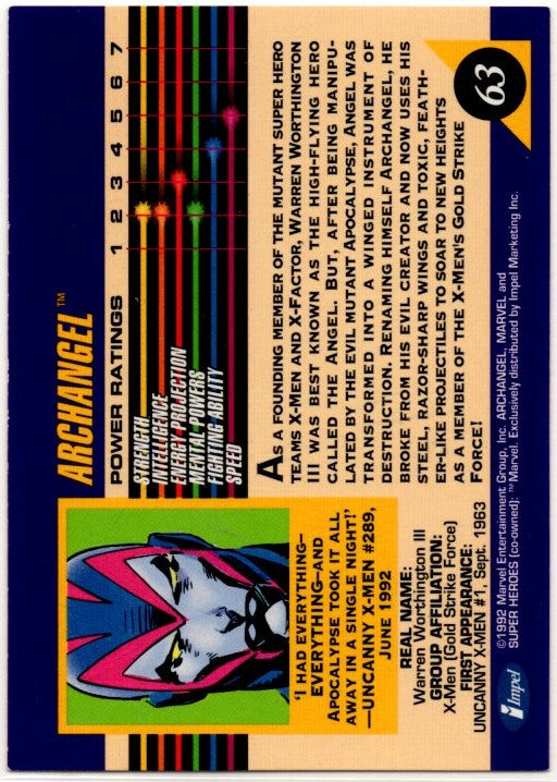 Archangel 1992 Marvel Superheroes Card #63