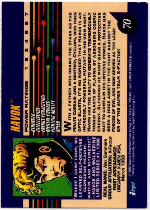 Havok 1992 Marvel Superheroes Card #70