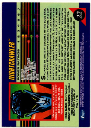Nightcrawler 1992 Marvel Superheroes Card #22