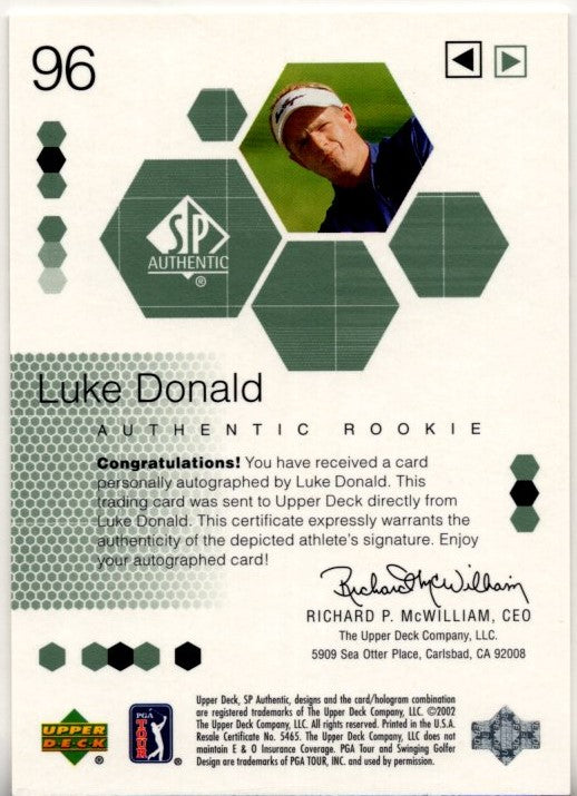 Luke Donald 2002 Upper Deck SP Authentic Signature Rookie Autographed Card #96 147/2999