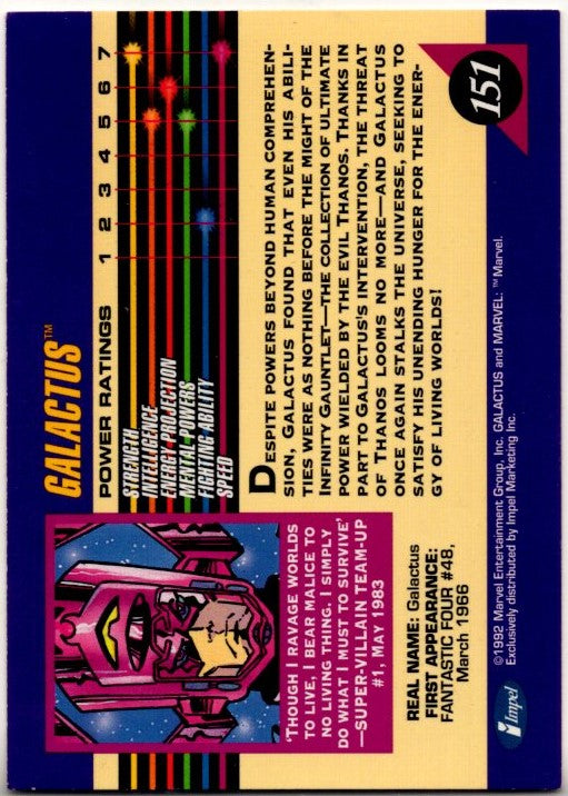 Galactus 1992 Marvel Cosmic Beings Card #151