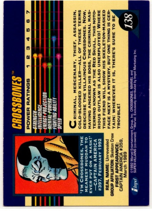 Crossbones 1992 Marvel Super Villains Card #138