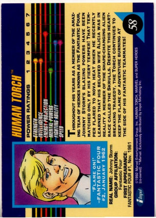 Human Torch 1992 Marvel Superheroes Card #58