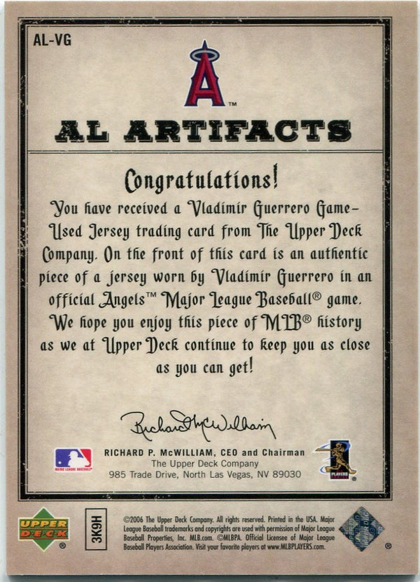 Vladimir Guerrero 2006 Upper Deck Artifacts Jersey Card #AL-VG 42/325