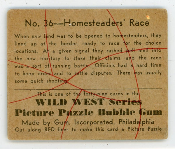 Homesteaders' Race Wild West Series Picture Puzzle Bubble Gum #36 Card