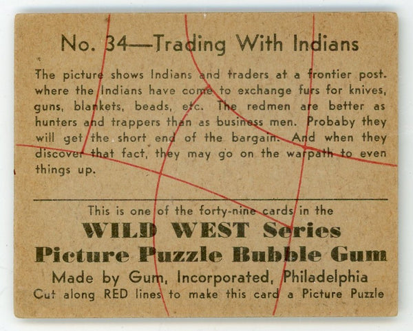 Trading With Indians Wild West Series Picture Puzzle Bubble Gum #34 Card