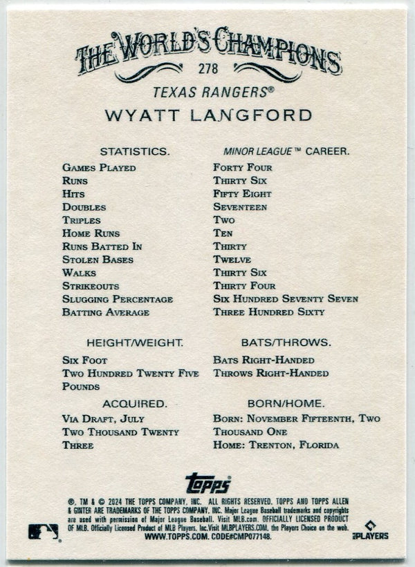 Wyatt Langford 2024 Topps Allen & Ginter RC #278