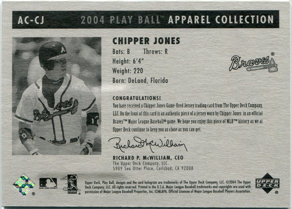 Chipper Jones 2004 Upper Deck Play Ball Apparel Collection Jersey Card #AC-CJ