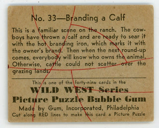 Branding a Calf Wild West Series Picture Puzzle Bubble Gum #33 Card