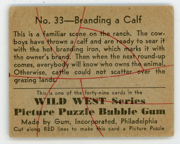 Branding a Calf Wild West Series Picture Puzzle Bubble Gum #33 Card