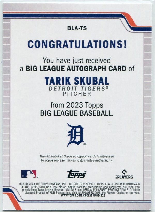 Tarik Skubal 2023 Topps Big League Autographed Blue Foil Card #BLA-TS