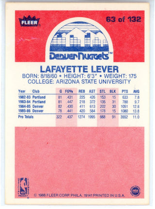 Lafayette Lever 1986 Fleer Card #63