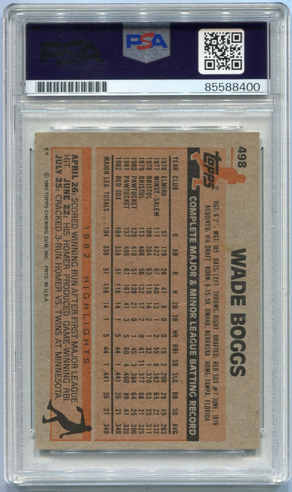 Wade Boggs Autographed 1983 Topps RC #498 PSA/DNA Certified