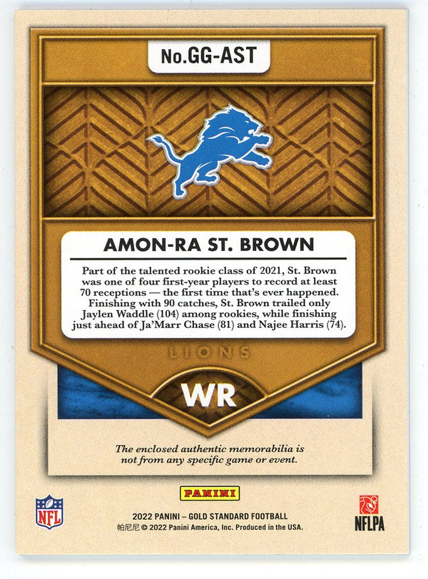 Amon-Ra St. Brown 2022 Panini Gold Standard Gold Gear Patch Relic Card #GG-AST
