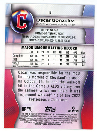 Oscar Gonzalez 2023 Topps Bowman Platinum Rookie Card #15