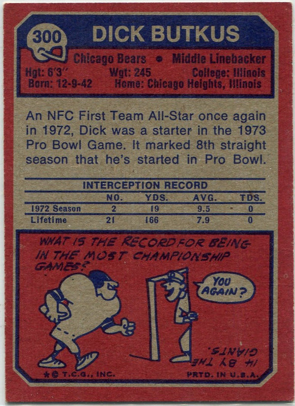 Dick Butkus 1973 Topps Card #300