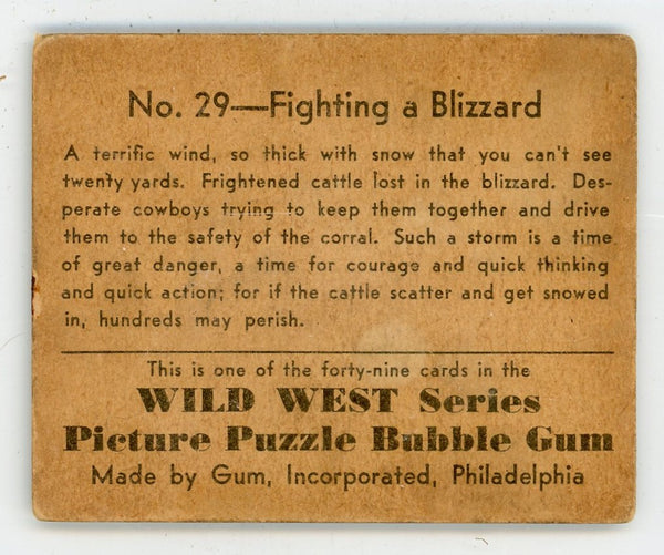Fighting a Blizzard Wild West Series Picture Puzzle Bubble Gum #29 Card