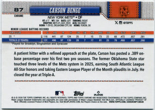 Carson Benge 2026 Topps Chrome Pink Refractor RC #87 46/250