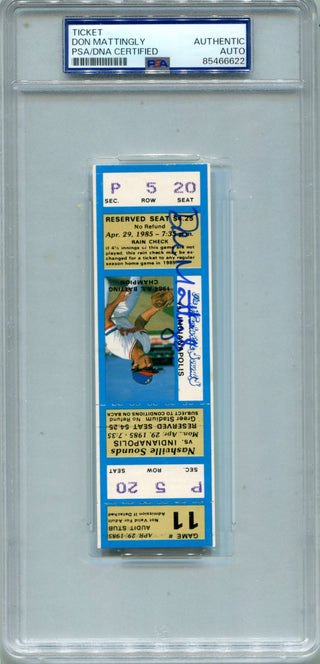 Don Mattingly 1985 Nashville Sounds vs. Indianapolis Signed Full Ticket PSA AUTH