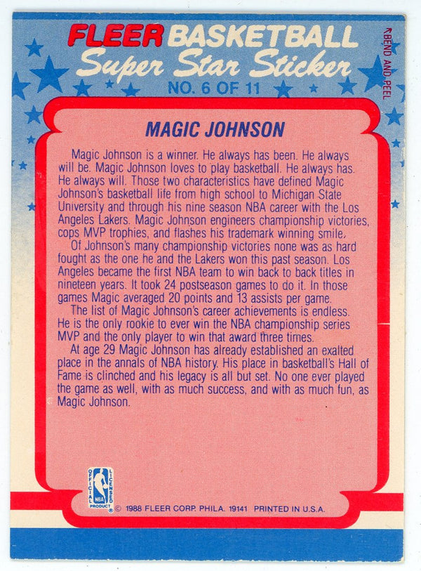 Magic Johnson 1988 Fleer Super Star Sticker