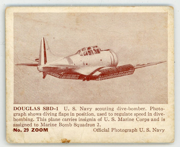 Douglas SBD-1 #29 Zoom Photograph U.S. Army Card
