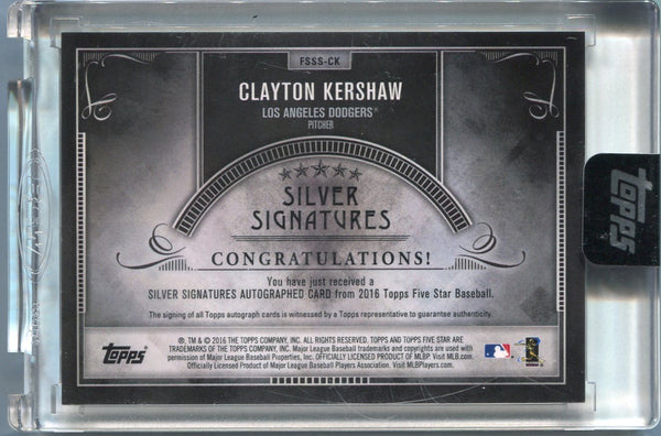 Clayton Kershaw 2016 Topps Five Star Silver Signatures Autographed Card #FSSS-CK 14/15