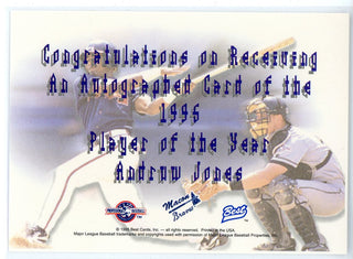Andruw Jones Autographed 1995 Best Cards Player of the Year Card