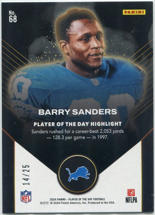 Barry Sanders 2024 Panini Player Of The Day Purple Parallel Card #68 14/25