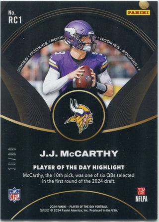 J.J. McCarthy 2024 Panini Player Of The Day Red Parallel RC #RC1 16/99