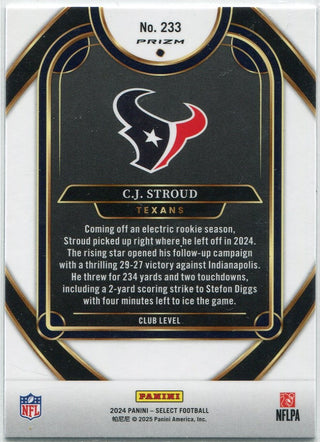 CJ Stroud 2024 Panini Select Club Level Orange & Black Shock Prizm Card #233