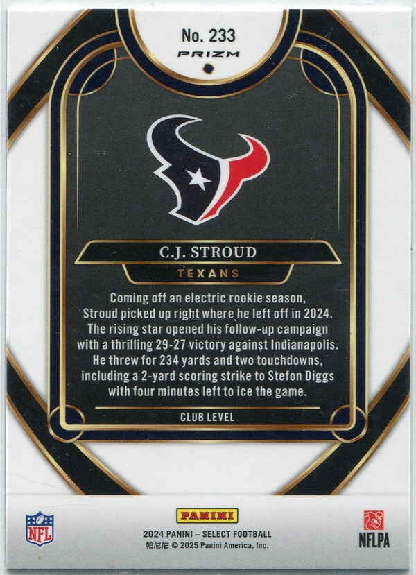 CJ Stroud 2024 Panini Select Club Level Orange & Black Shock Prizm Card #233