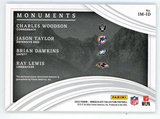 Charles Woodson/ Jason Taylor/ Brian Dawkins/ Ray Lewis 2022 Panini Immaculate Patch Relics #IM-ID