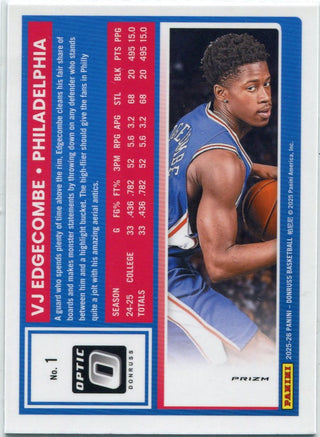 VJ Edgecombe 2025 - 2026 Panini Donruss Optic Red Cracked Ice Prizm RC #1