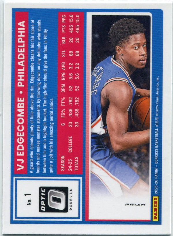 VJ Edgecombe 2025 - 2026 Panini Donruss Optic Red Cracked Ice Prizm RC #1