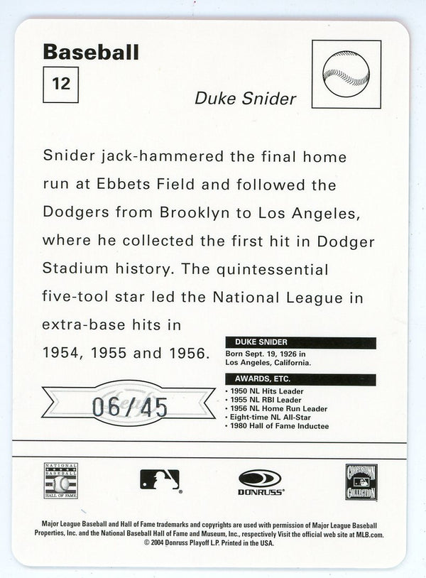 Duke Snider 2004 Donruss Card #12
