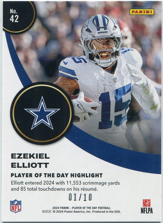 Ezekiel Elliott 2024 Panini Player Of The Day Gold Parallel Card #42 1/10
