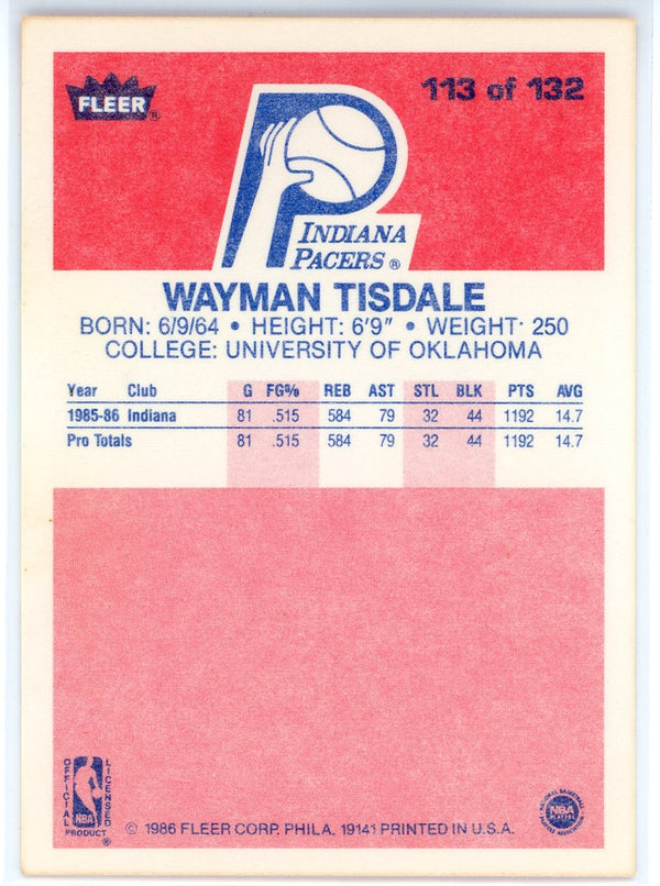 Wayman Tisdale 1986 Fleer Card #113