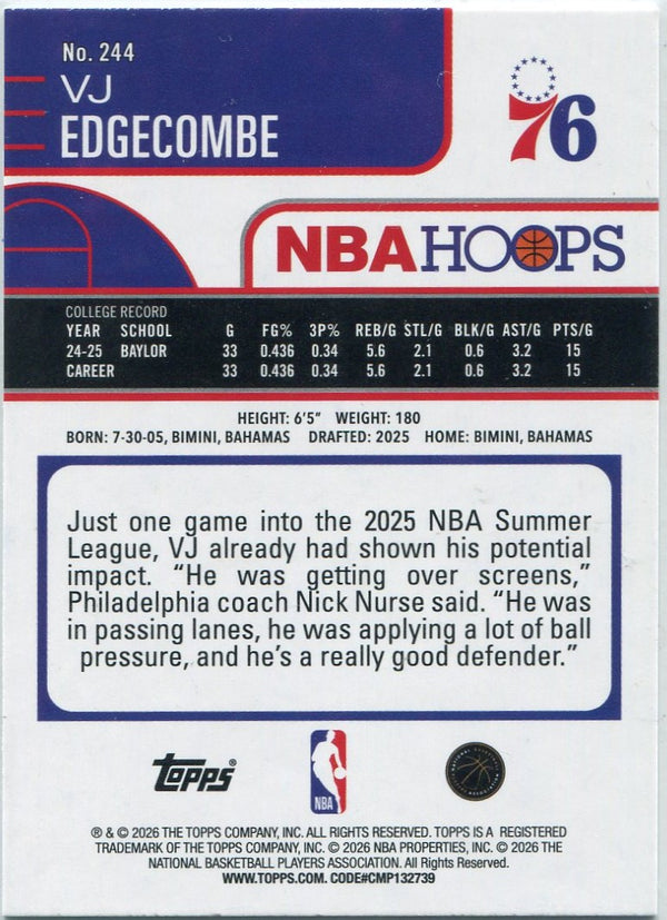 VJ Edgecombe 2025 - 2026 Topps Hoops Pixel Burst RC #244