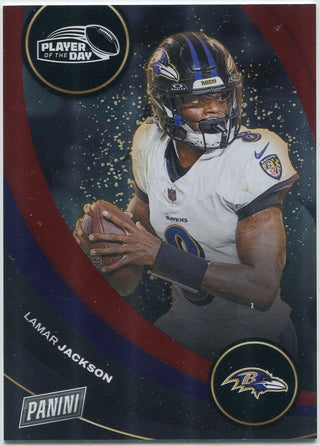 Lamar Jackson 2024 Panini Player Of The Day Red Parallel Card #22 34/99